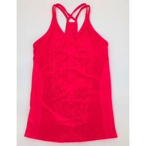 Zella Neon Pink Strappy Racerback Athletic Tank Top Small Textured Floral Active